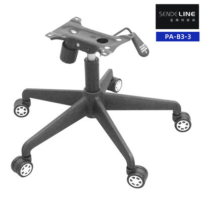 Black Nylon Revolving Chair Base With Wheels Height Adjustable Five Star Chair Legs